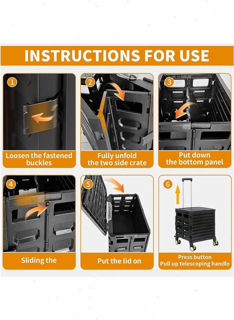 يواوليتي عربة تسوق للطي، عربة متحركة محمولة ذات 4 عجلات، عربة خارجية سعة 45 لتر، عربة تسوق قابلة للطي، عربة يدوية متعددة الاستخدامات للاستخدام اليومي - Image 2